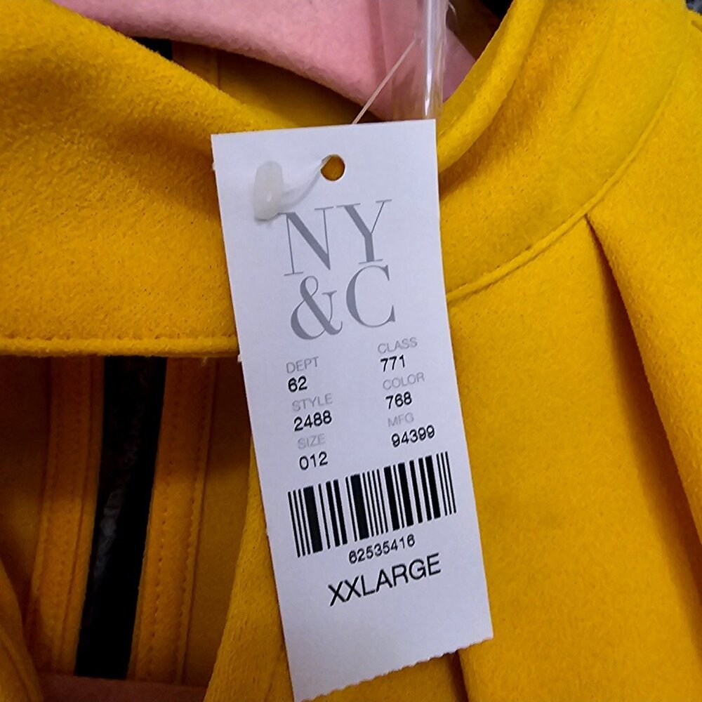 NY&C Womens Mustard Yellow Keyhole Neck Puff Sleeve Belted Midi Dress Size XXL - Picture 11 of 13